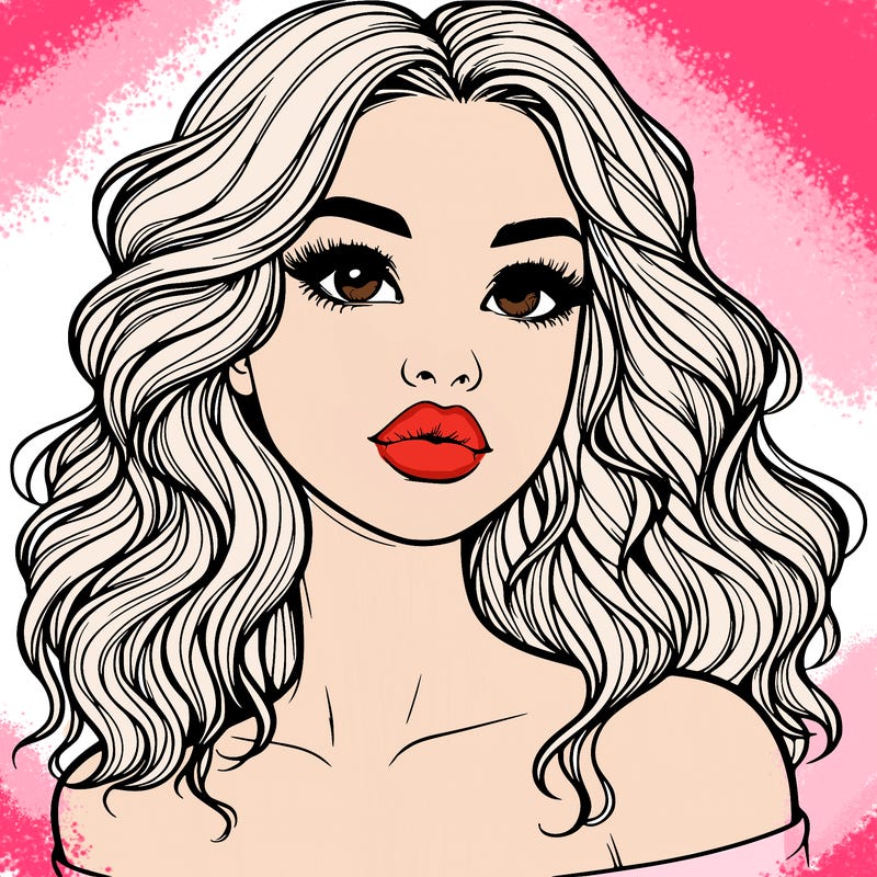 realistic girl with wavy hair and lips