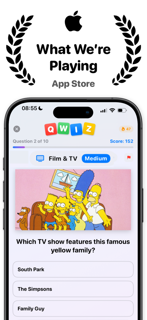 Qwiz: Daily Quiz, Trivia Game - A film and tv trivia question about the simpsons in the qwiz mobile app