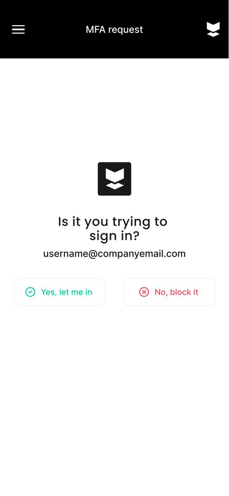 Silverfort - Silverfort app interface showing a multi-factor authentication MFA request with one-tap approve or block options