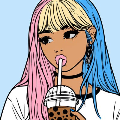 aesthetic realistic girl drinking boba