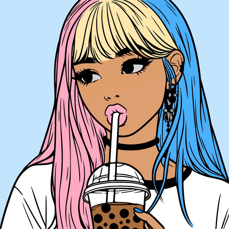 aesthetic realistic girl drinking boba