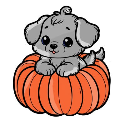 cute little puppy in a pumpkin