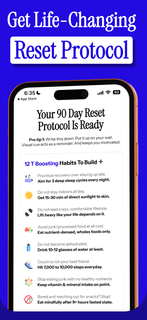 90 Day Life Reset Challenge: T - A list of 12 habits for the 90 day testosterone optimization reset protocol in the app