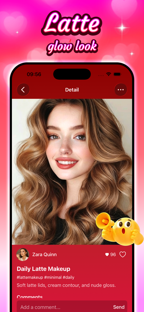 Unity - Beauty - Unity Beauty app interface displaying a trending latte makeup look by a community creator