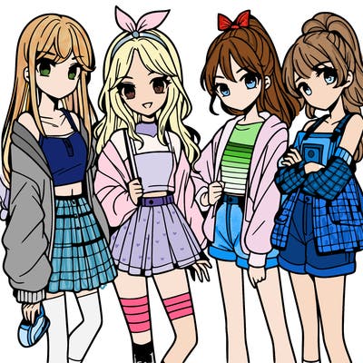teen manga girls group of 4