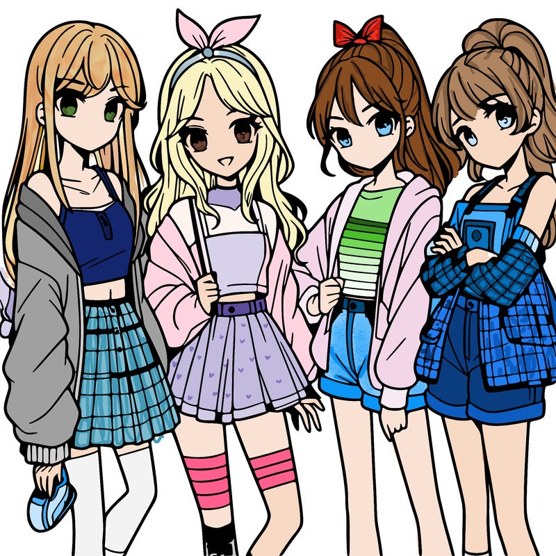 teen manga girls group of 4