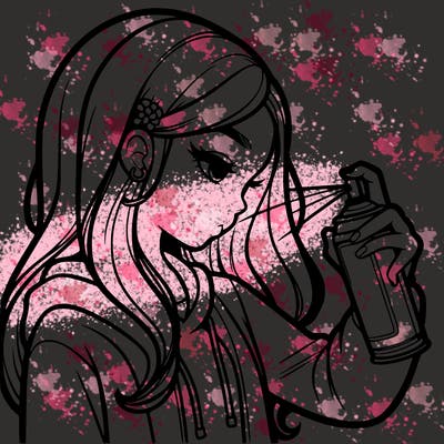 a realistic girl spray painting