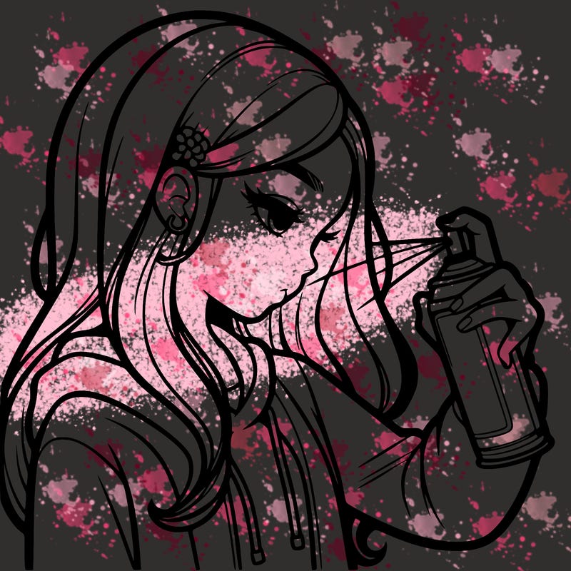 a realistic girl spray painting