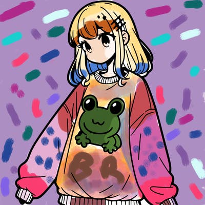 girl wearing frogging sweatshirt