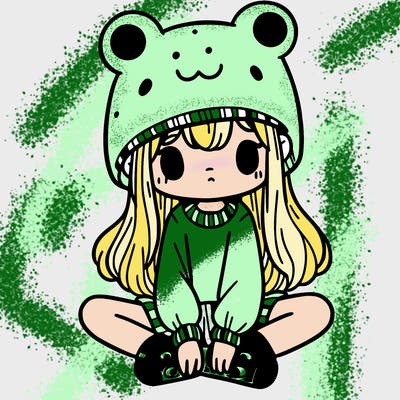 a girl wearing a frog hat and some frog socks