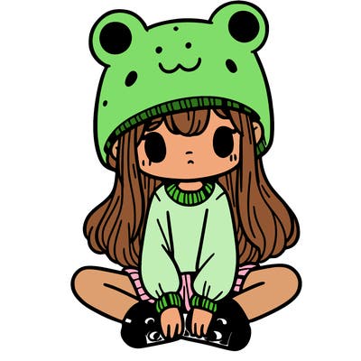 a girl wearing a frog hat and some frog socks