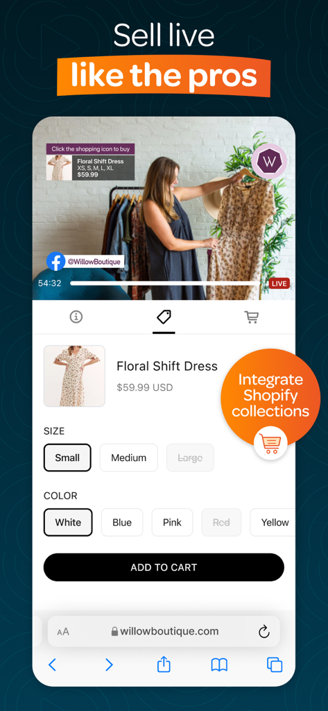 Switcher: Live Streaming App - Shopify連携と製品チェックアウトオプションを備えたライブ販売用のモバイルインターフェース