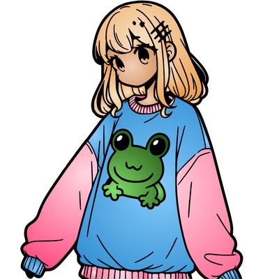 girl wearing frogging sweatshirt