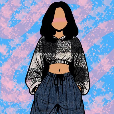 realistic girl faceless with baggy pants and a crop top