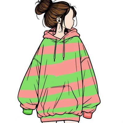 realistic girl with a oversized sweatshirt on and a bun