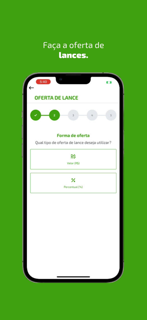Consórcio do Sicredi - Consorcio do Sicredi app screen for making a bid offer by value or percentage
