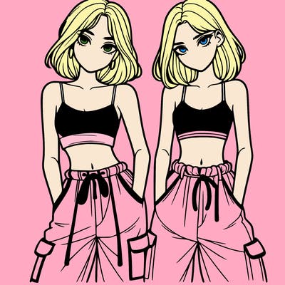 two girls with crop top with baggy pants