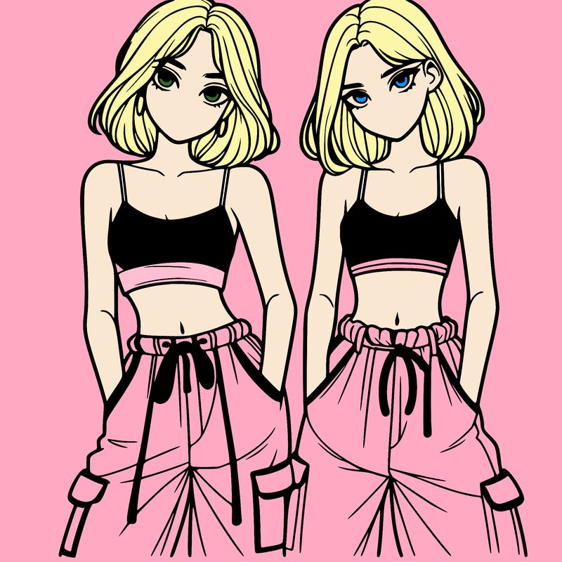 two girls with crop top with baggy pants