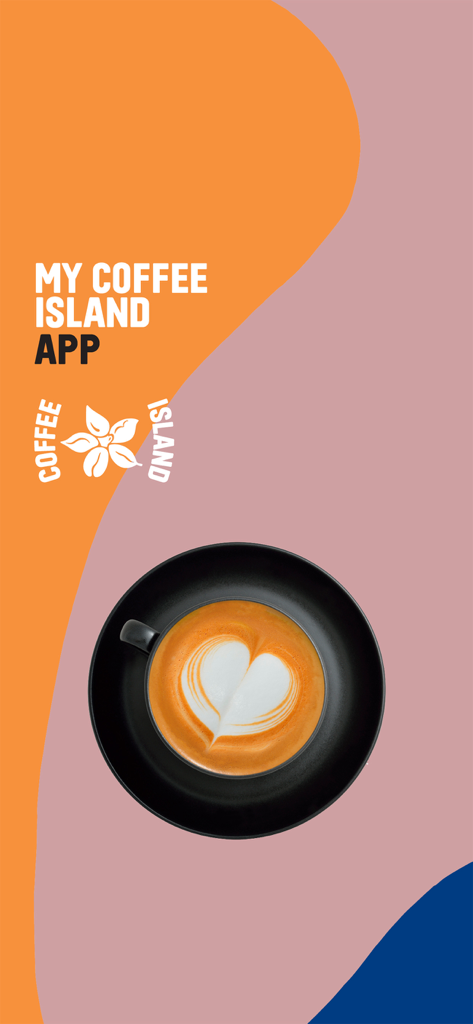 My Coffee Island - A top down view of a coffee latte with heart latte art on the My Coffee Island app splash screen