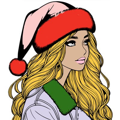 realistic girl in santa hat