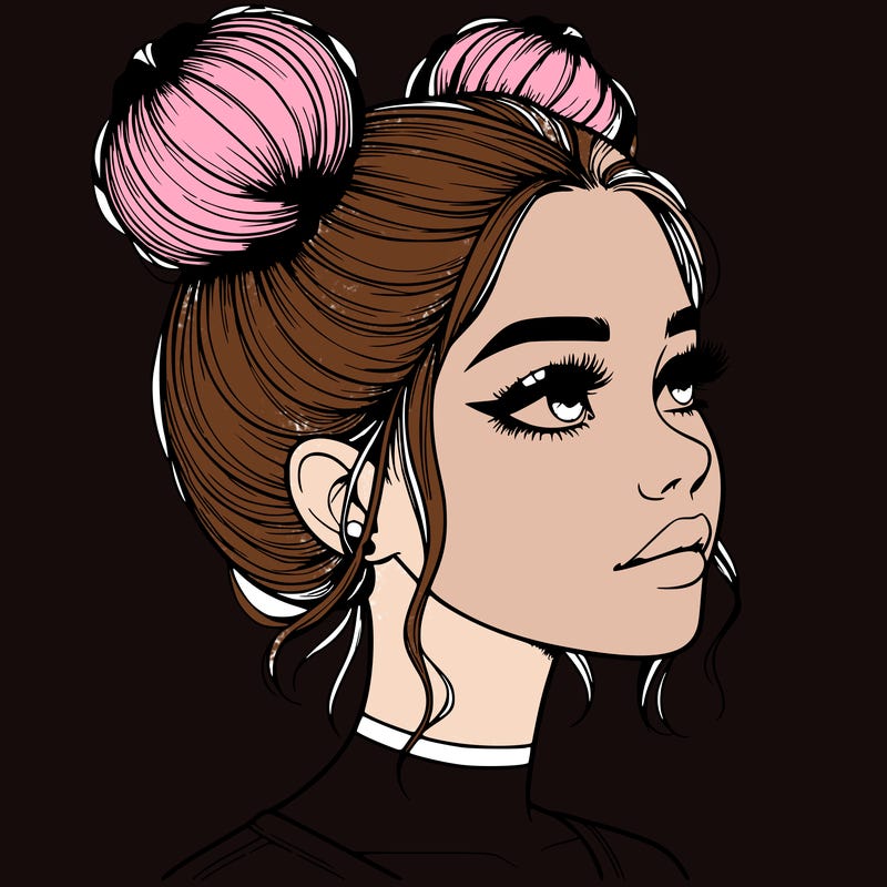 realistic girl with buns on the top of her head