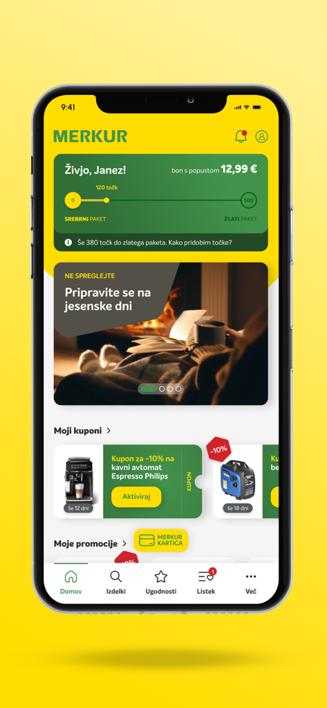 MERKUR Zate - Interface do aplicativo Merkur Zate com progresso de fidelidade e cupons de desconto