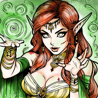 realistic scary beautiful elf sorceress casting spell