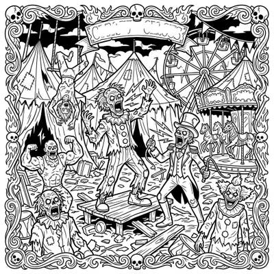 Step right up to the most terrifying show on Earth with this thrilling Screamer Zombies Carnival coloring page! Immerse yourself in a world where undead performers and gruesome attractions await your creative touch.