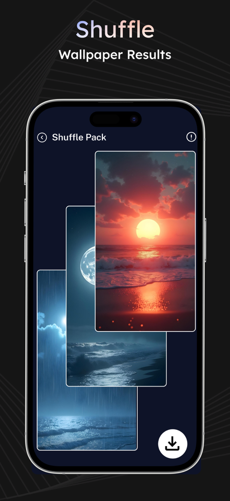 Aesthetic live wallpaper shuffle pack featuring sunset and ocean nature scenes on an iPhone
