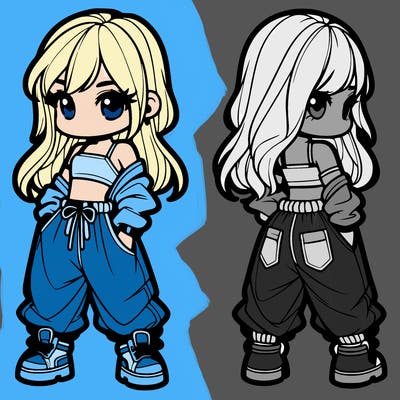 girl in crop top and baggy pants