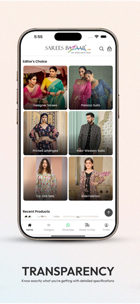 Sarees Bazaar - Ethnic Store - Sarees Bazaar app home screen showing Indian ethnic wear categories