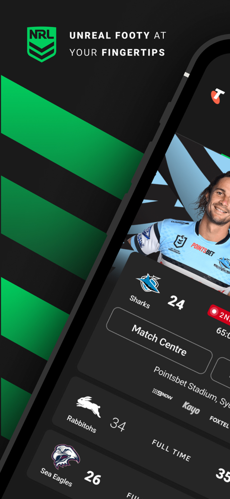 NRL Official App - NRL Official App home screen displaying rugby league match scores and results