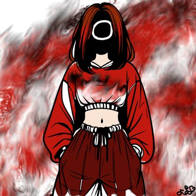 realistic girl faceless with baggy pants and a crop top