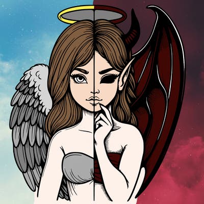 realistic angel half demon