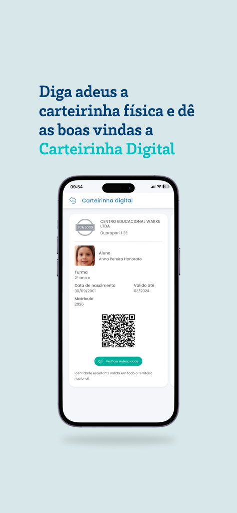 Escolaweb - Escolaweb digital student ID card display on a mobile device