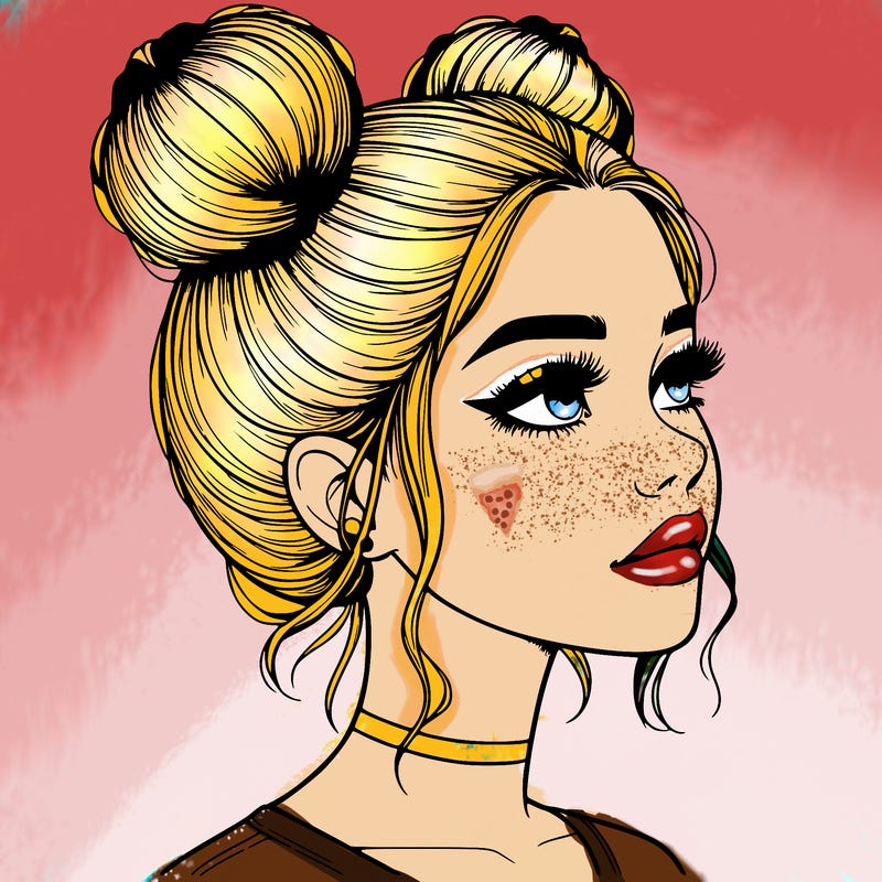 realistic girl with buns on the top of her head