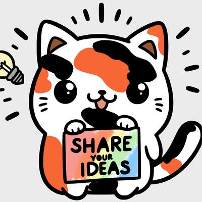 a cute cat saying share your ideas