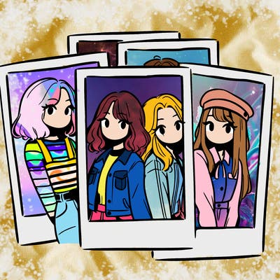 polaroid photo of 4 girls