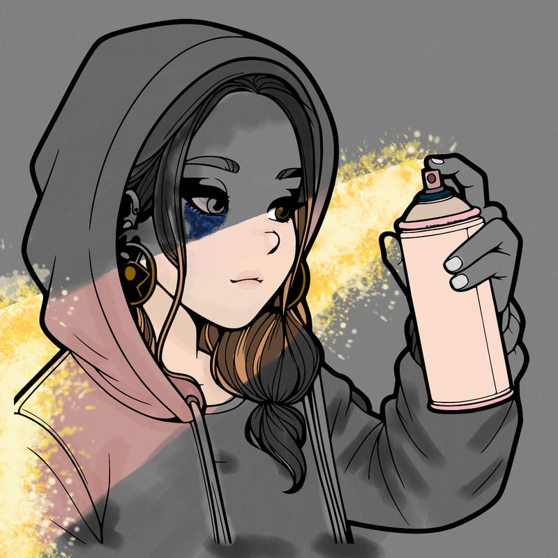 a realistic girl, spray painting