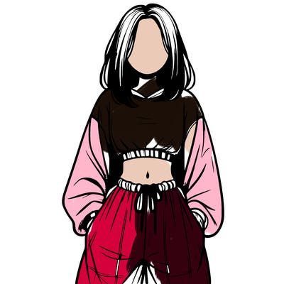realistic girl faceless with baggy pants and a crop top