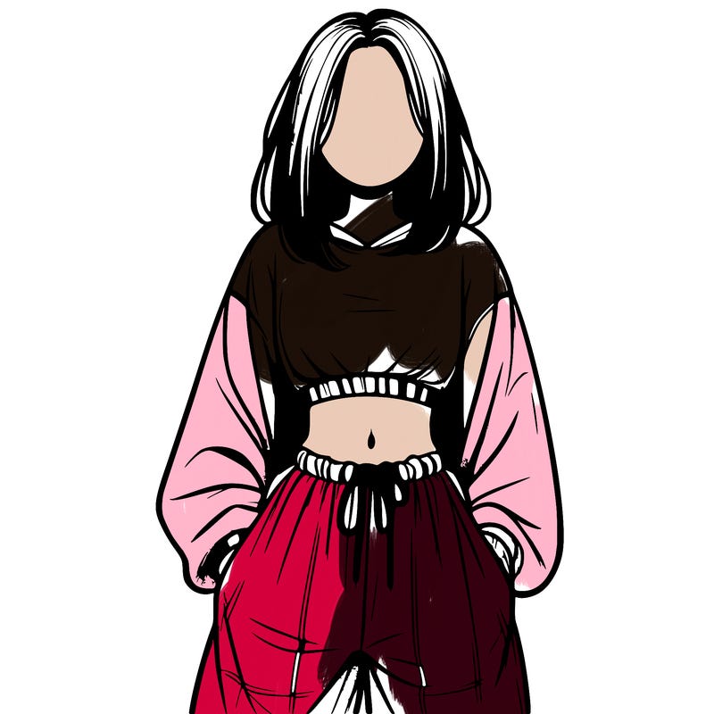 realistic girl faceless with baggy pants and a crop top