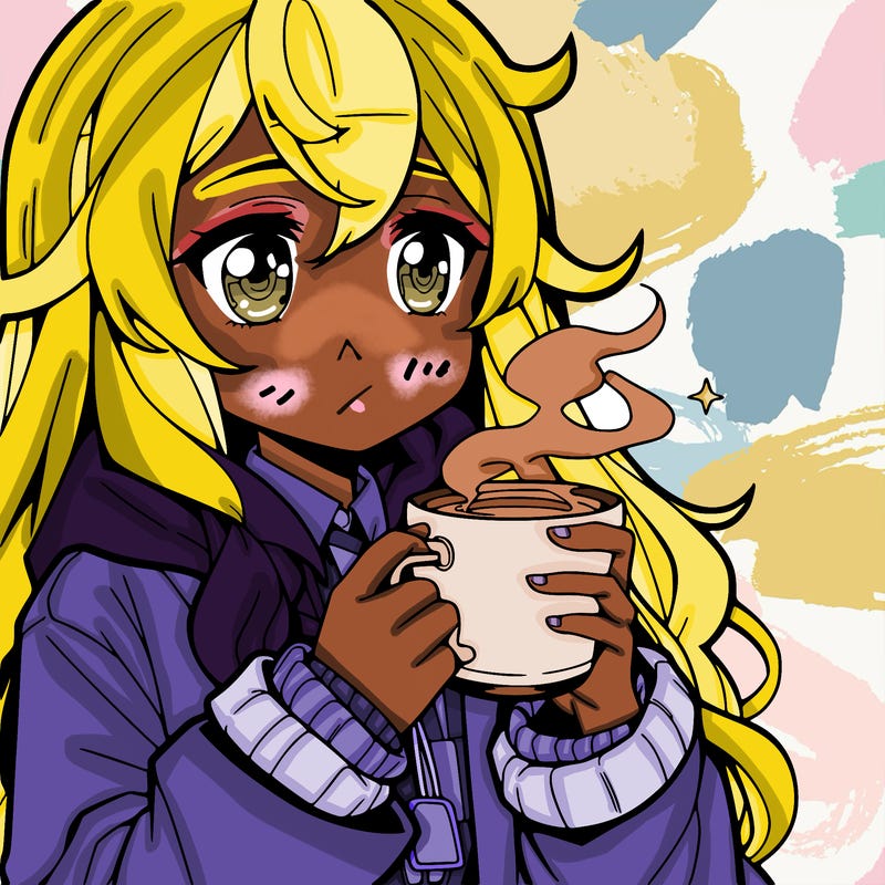 hot anime girl drinking coffee in the morning