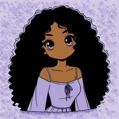 a black anime girl with long afro hair