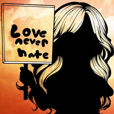 realistic pretty girl holding up blank sign