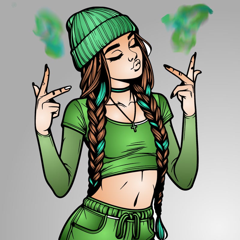 realistic teenage girl with braids and a beanie and crop top doing 🫶🏼