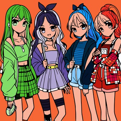 teen manga girls group of 4