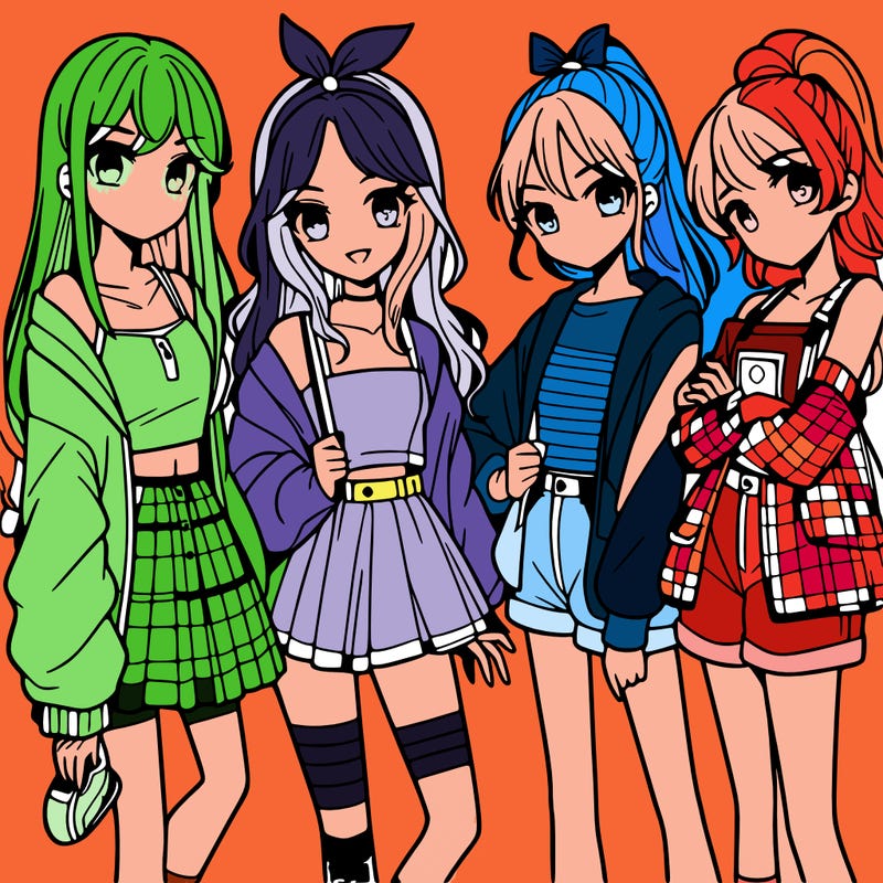 teen manga girls group of 4