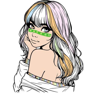 realistic girl with bangs looking over her shoulder