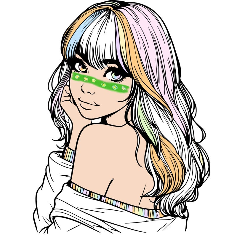 realistic girl with bangs looking over her shoulder