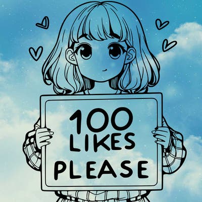 a girl holding a sign saying 100 likes please